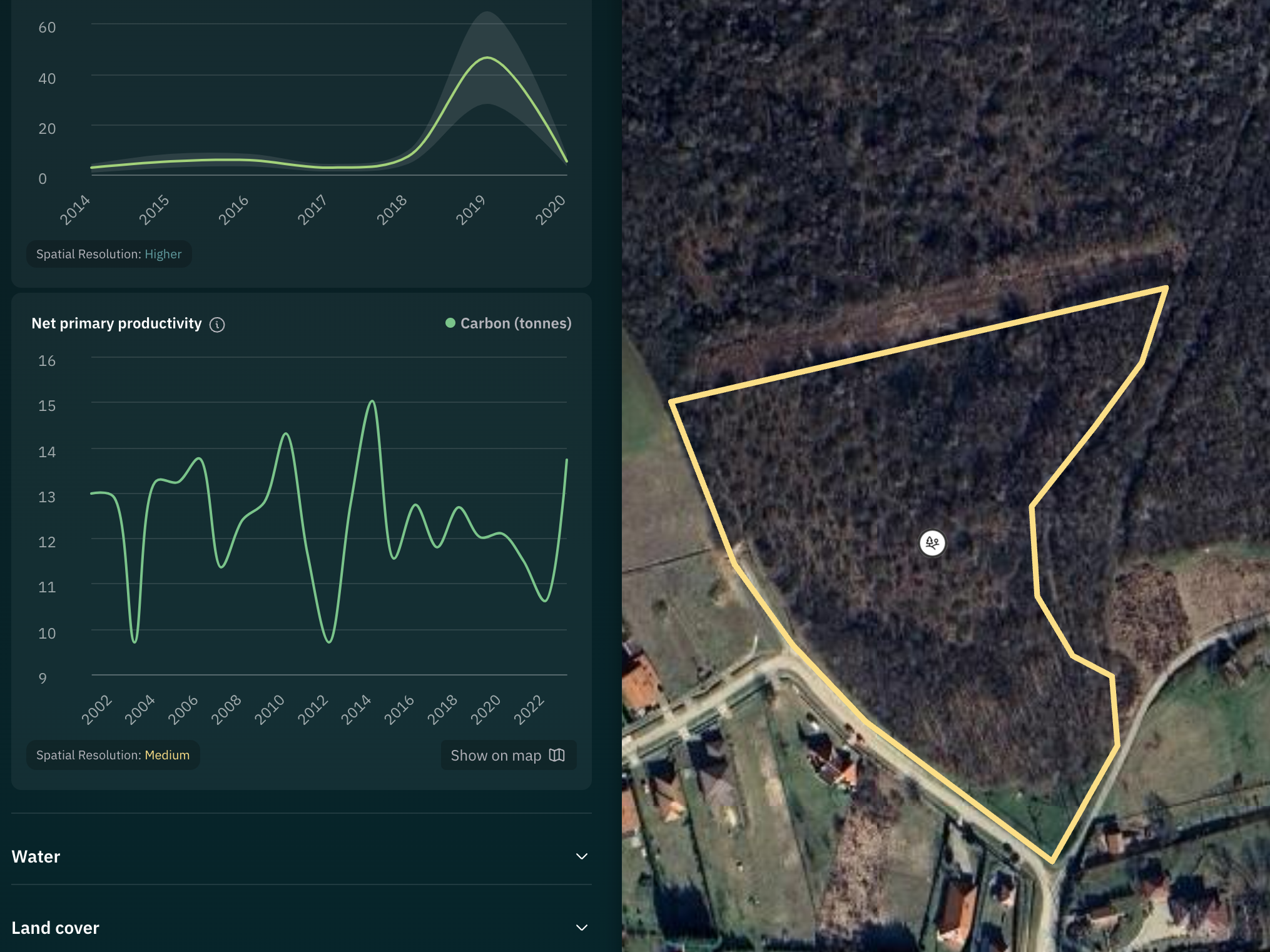 Public open source tree planting data on restore.eco.  Showing polygon and site data.