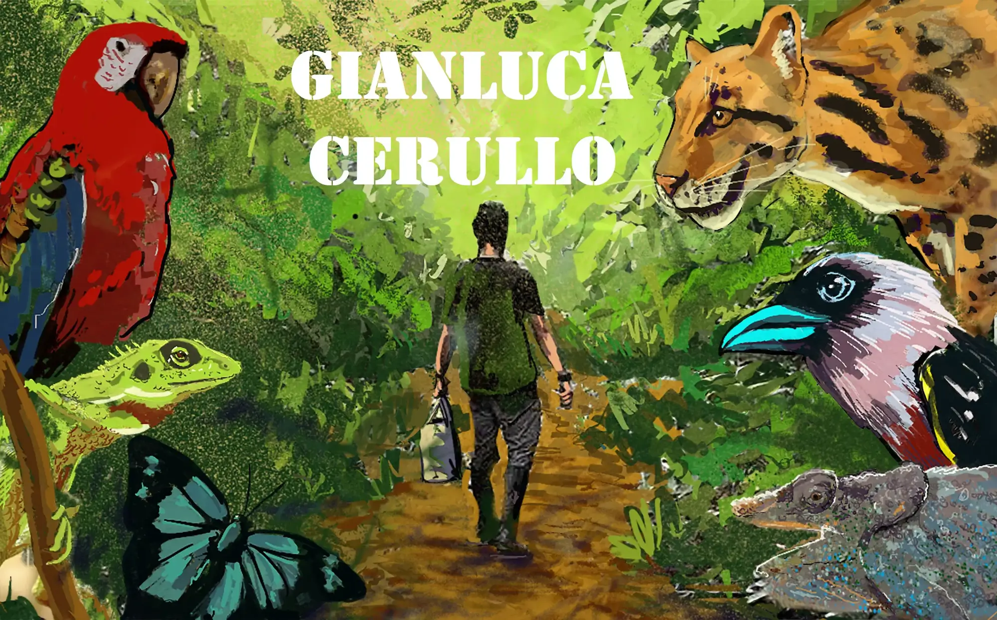 Cool animated image of Gianluca Cerullo walking through jungle. Animated