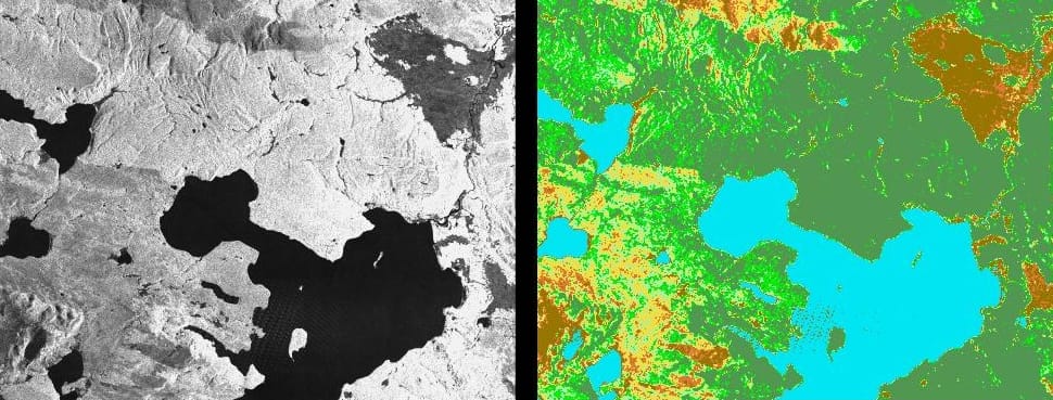 Contrasting radar images of Yellowstone National Park, Wyoming - Courtesy of Nasa