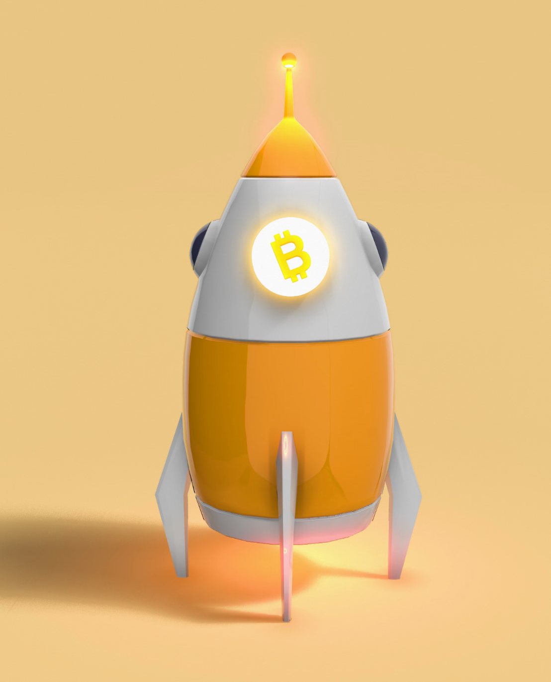 3D render of Bitcoin rocket.