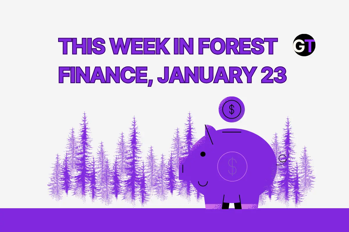 Title on white background featuring piggy bank and forests.