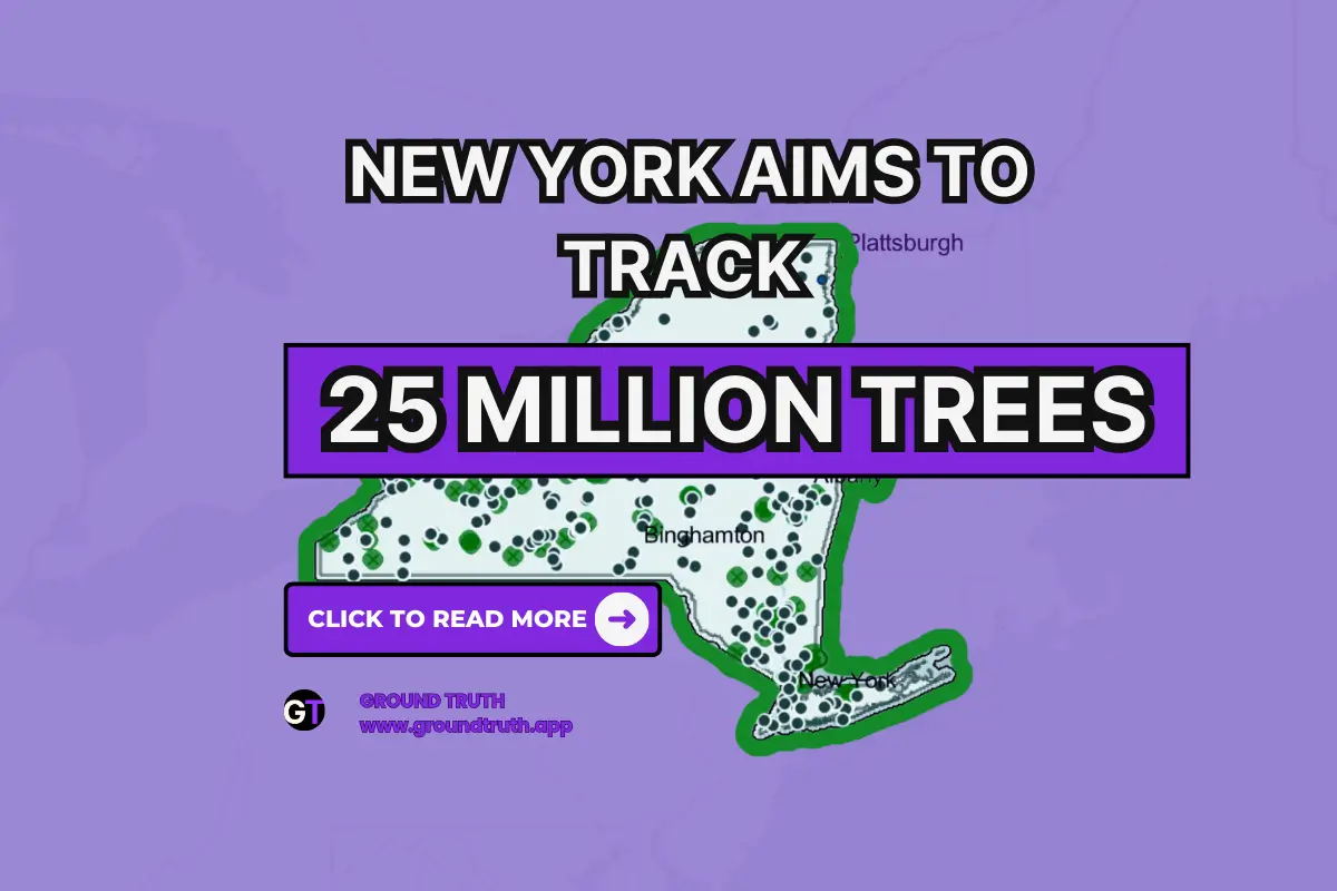 Title on purple background with image of New York state. 