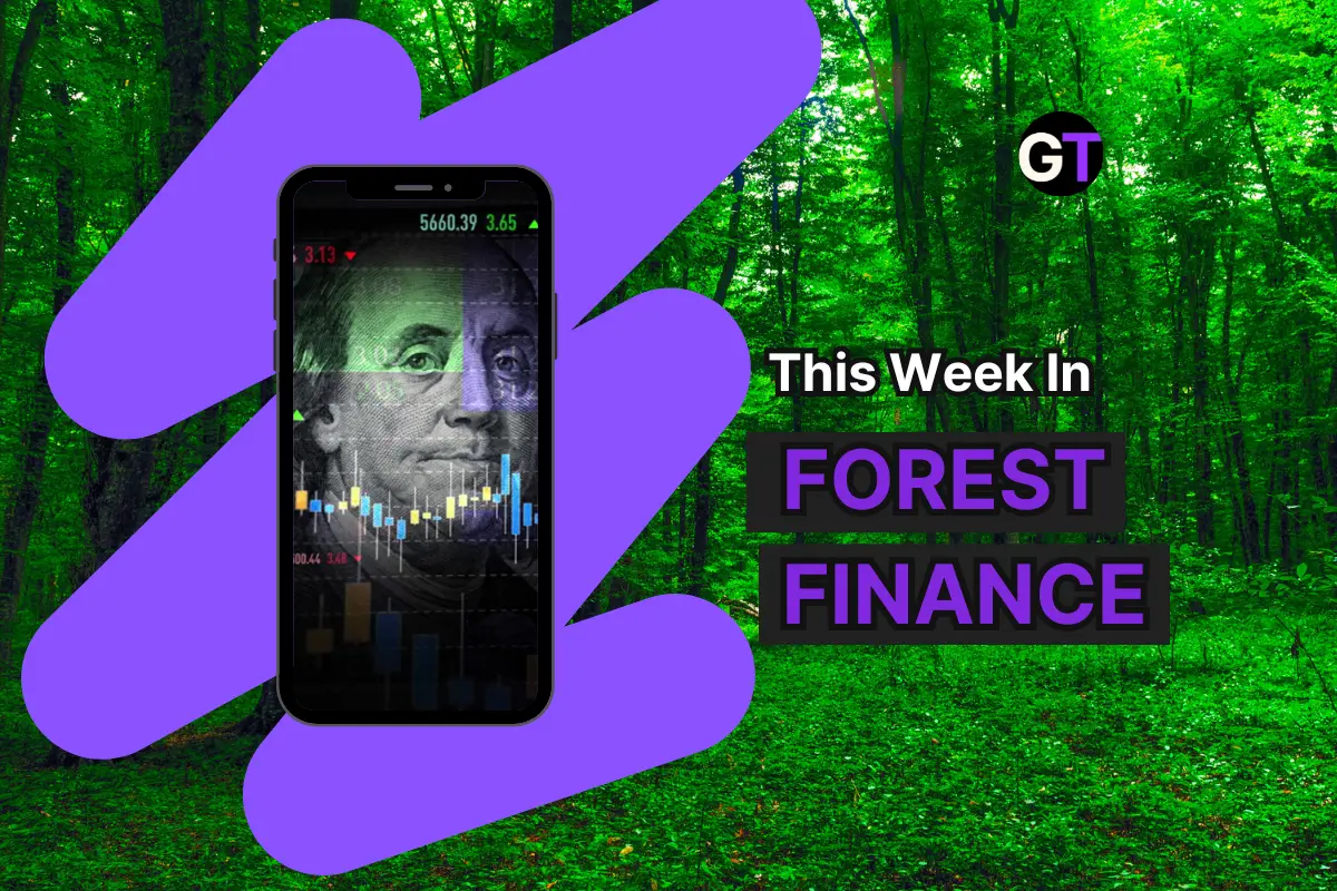 Title on forest backgroudn with purple highlights and a phone. 